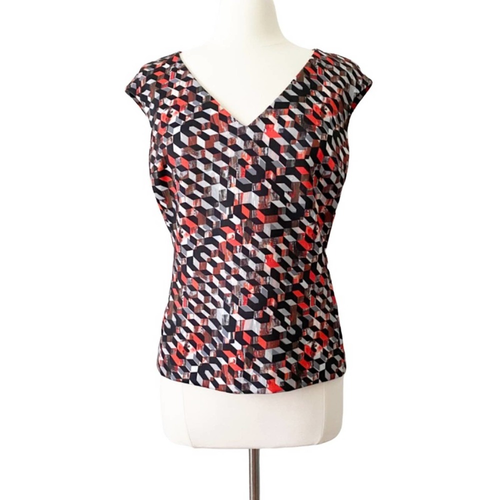 Italian made Per Una Speziale Marks & Spencer Abstract Cap Sleeve Top Size 8 - Picture 9 of 10
